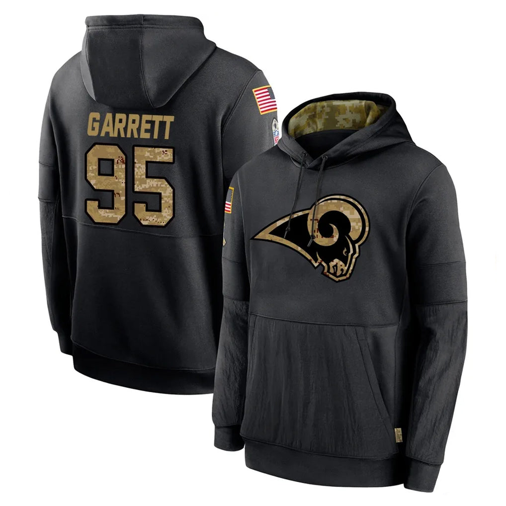 LA.Rams #95 Myles Garrett Player Black Salute to Service Hoodies Limited Game Ndoa Stitched Jerseys