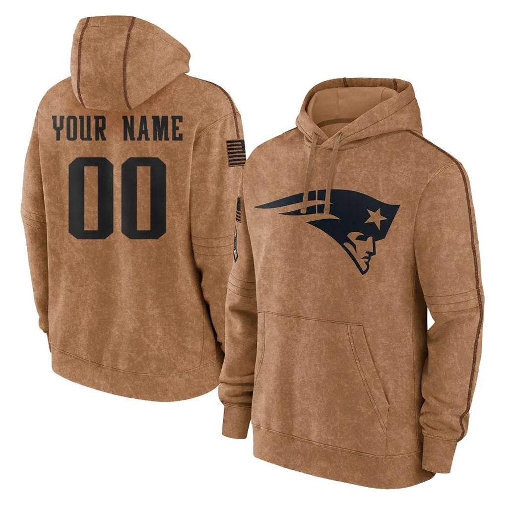 Custom NE.Patriots Brown Salute to Service Pullover Hoodies Limited Game Any Name & Numbers Ndoa Stitched Jerseys
