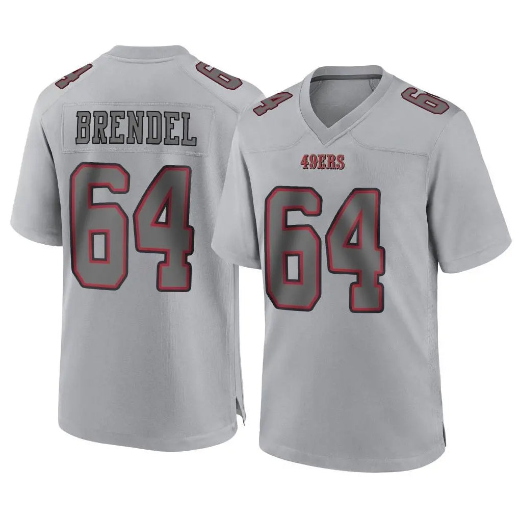 SF.49ers #64 Jake Brendel Player Gray Atmosphere Fashion Home Game Ndoa Stitched Jerseys