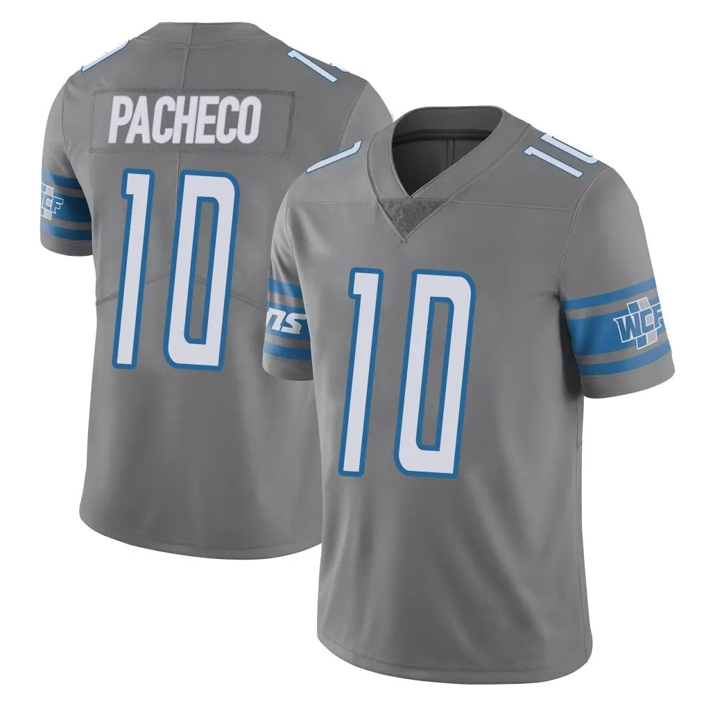 D.Lions #10 Isiah Pacheco Player Gray Vapor Untouchable Limited Home Game Ndoa Stitched Jerseys