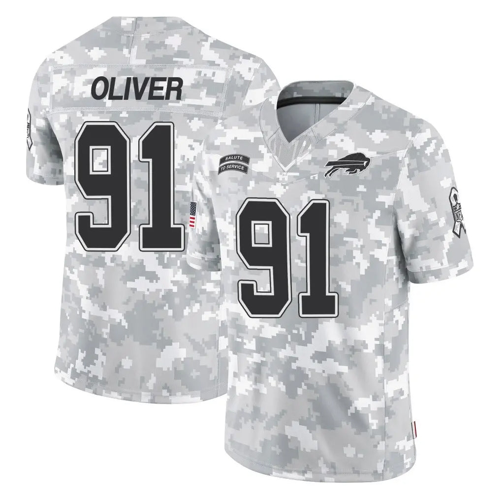 B.Bills #91 Ed Oliver Player Arctic Camo Salute to Service Limited Game Ndoa Stitched Jerseys