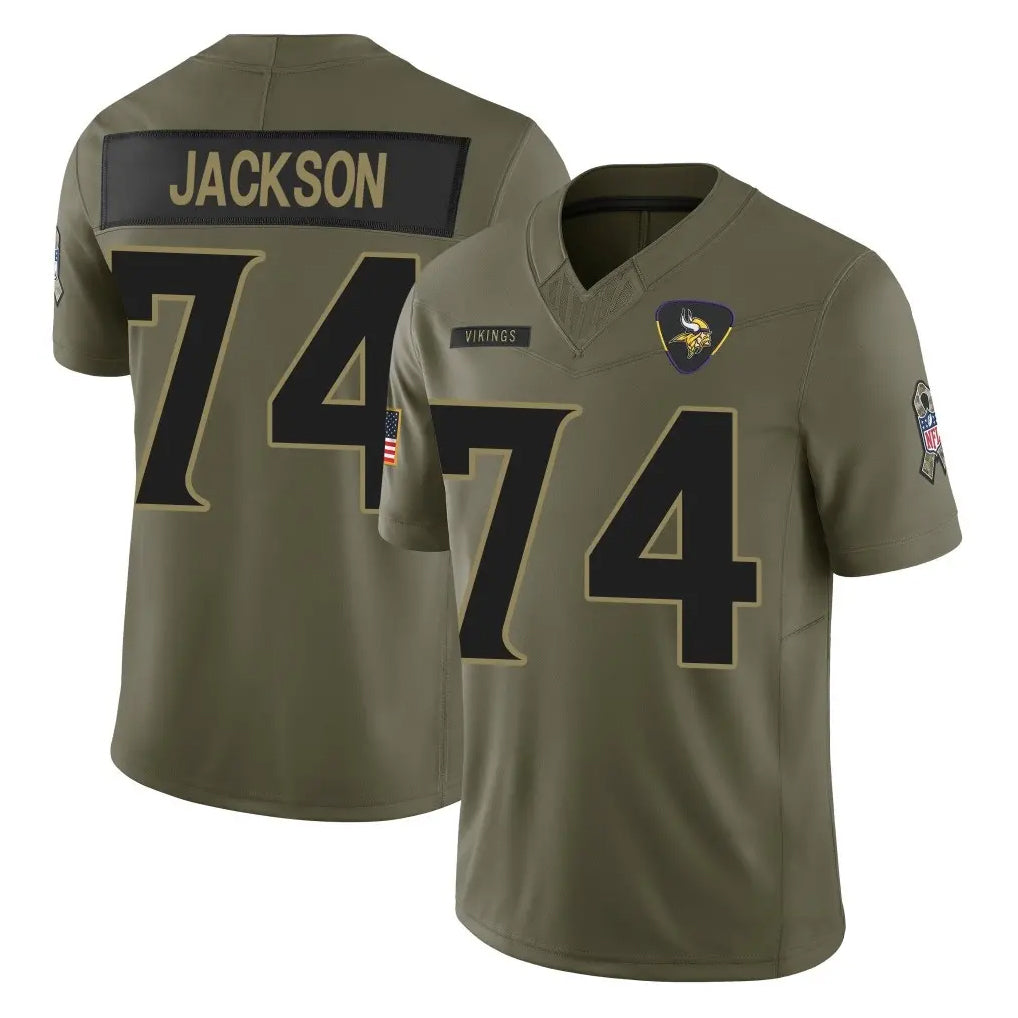 MN.Vikings #74 Donovan Jackson Player Olive 2025 Salute To Service Limited Game Ndoa Stitched Jerseys
