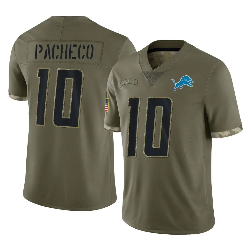 D.Lions #10 Isiah Pacheco Player Olive Salute To Service Limited Ndoa Stitched Jerseys