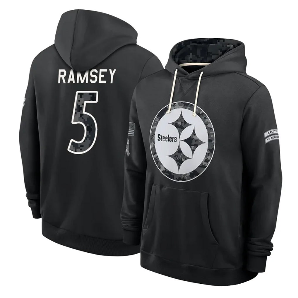 P.Steelers #5 Jalen Ramsey Player 2026 Black Logo Pullover Hoodies Limited Game Ndoa Stitched Jerseys