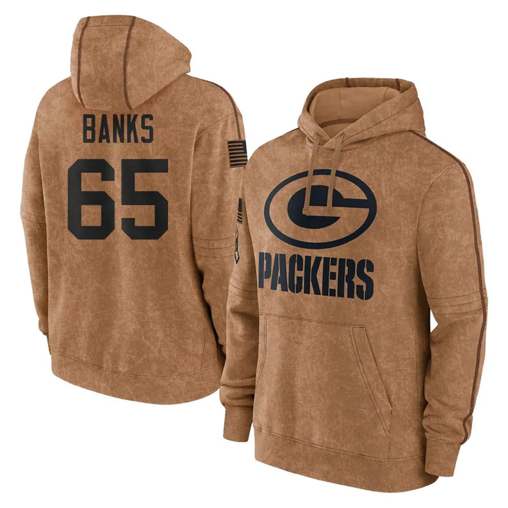 GB.Packers #65 Aaron Banks Player Brown Salute to Service Hoodies Limited Game Ndoa Stitched Jerseys