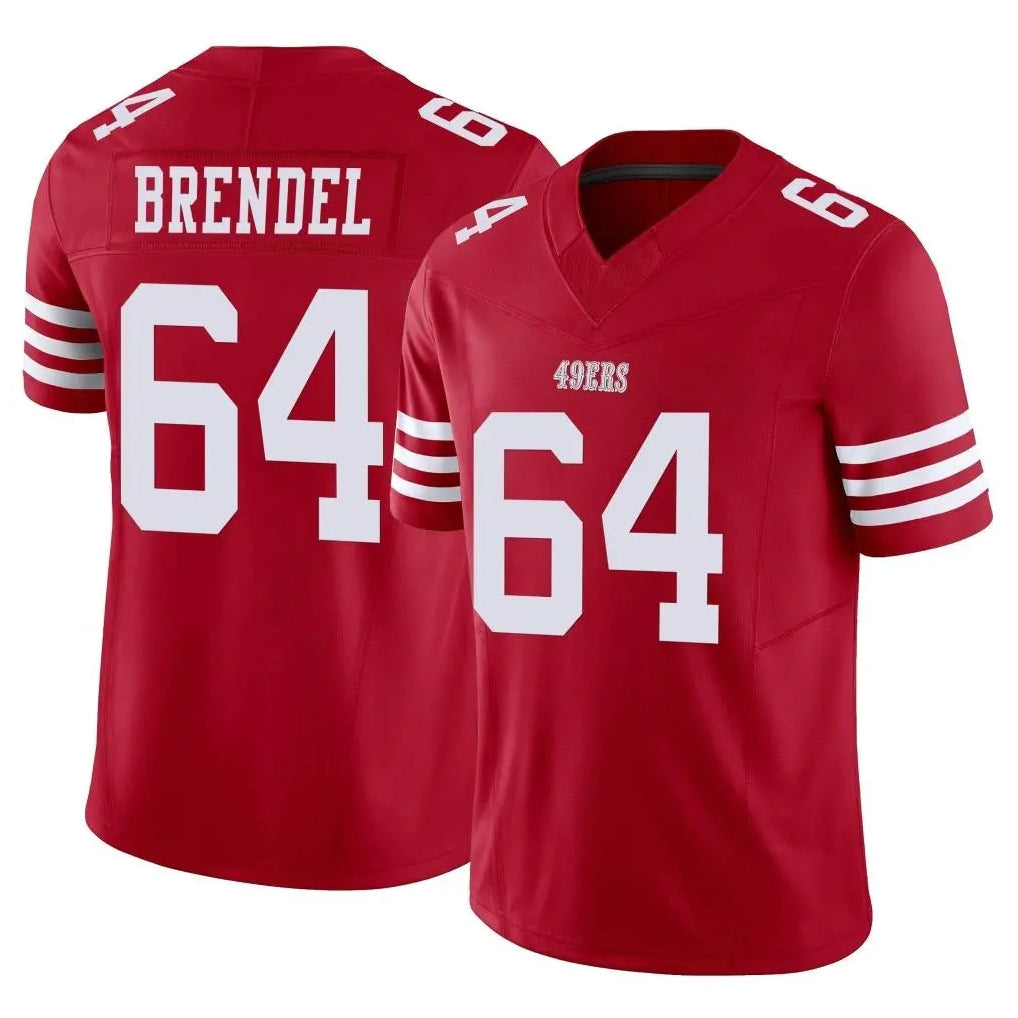 SF.49ers #64 Jake Brendel Player Red Limited Vapor F.U.S.E. Home Game Ndoa Stitched Jerseys