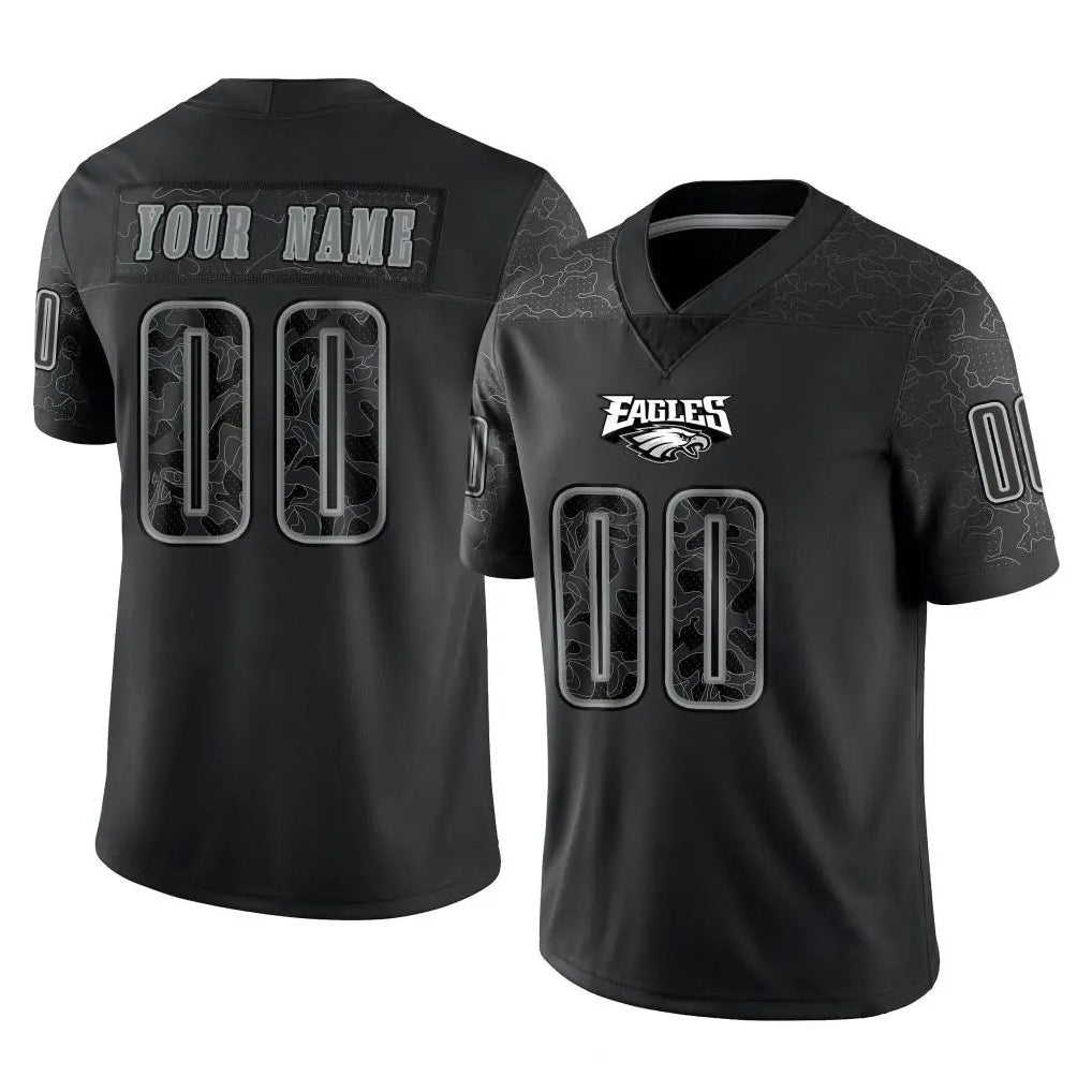Custom P.Eagles Black Reflective Limited Home Game Any Name & Numbers Ndoa Stitched Jerseys