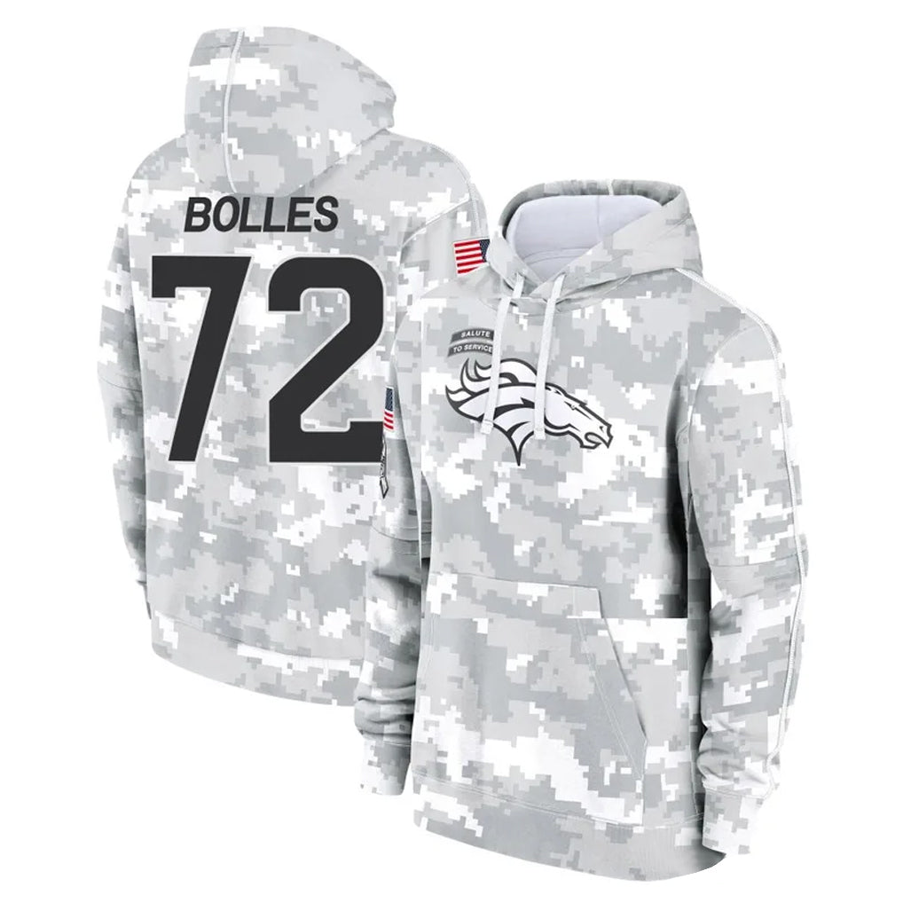 D.Broncos #72 Garett Bolles Player Arctic Camo Salute to Service Hoodies Limited Game Ndoa Stitched Jerseys