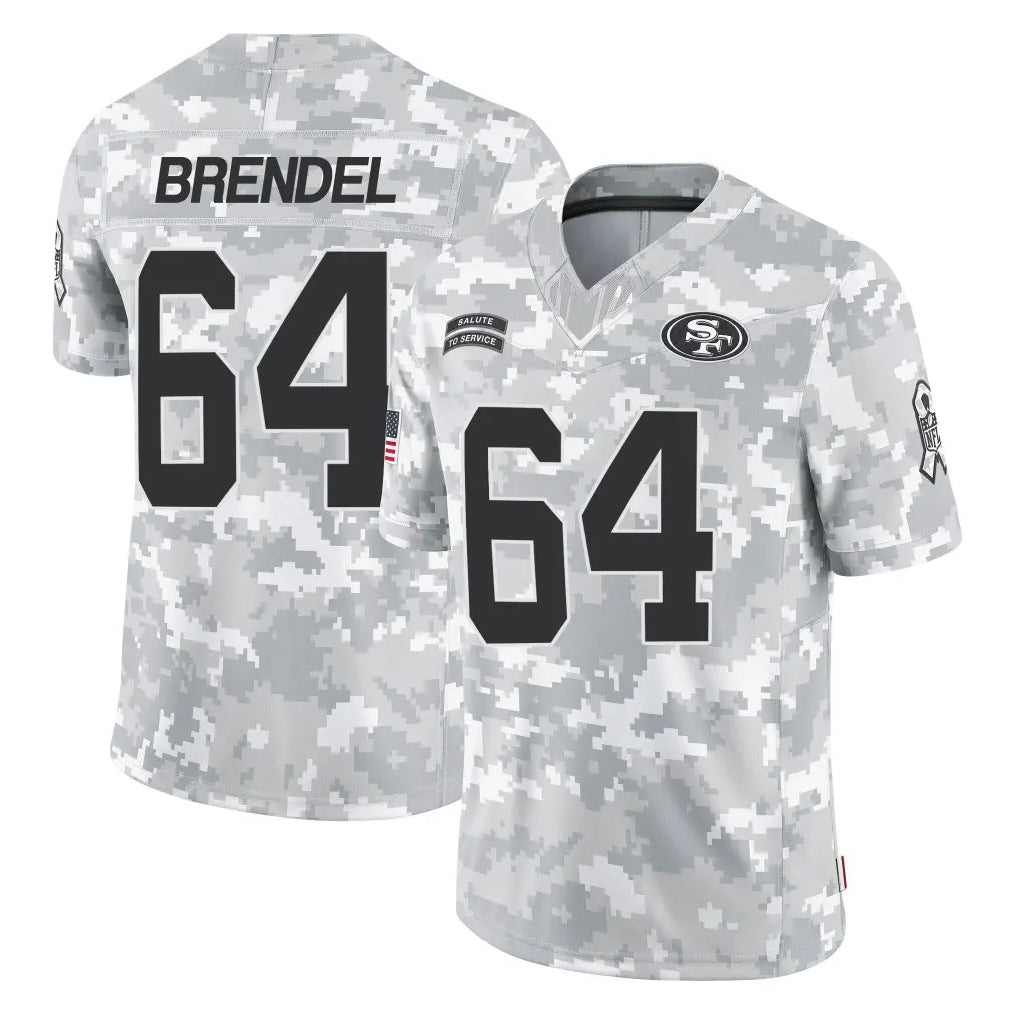 SF.49ers #64 Jake Brendel Player Arctic Camo Limited Salute To Service Home Game Ndoa Stitched Jerseys