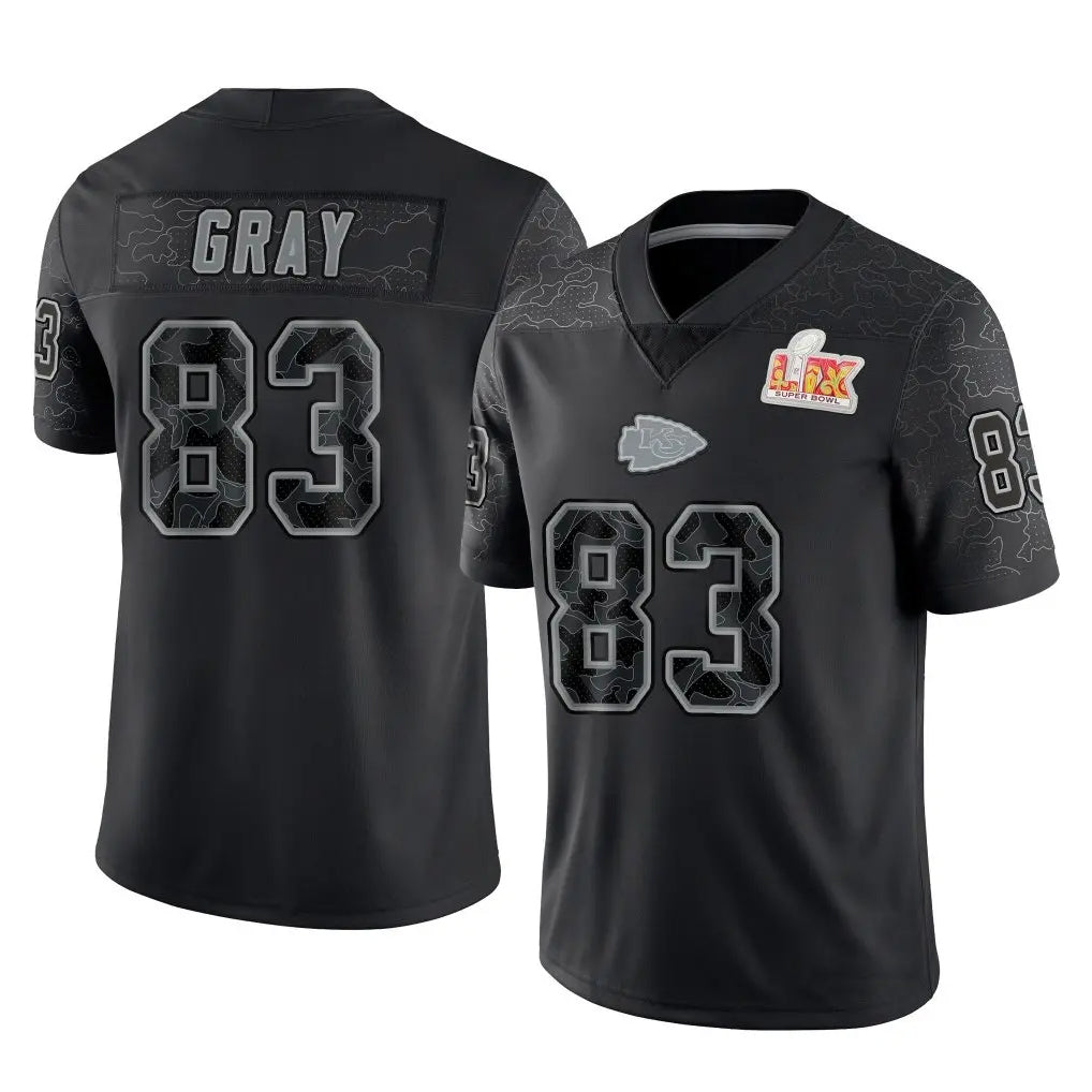 KC.Chiefs #83 Noah Gray Player Black Limited Reflective Game Stitched Jerseys