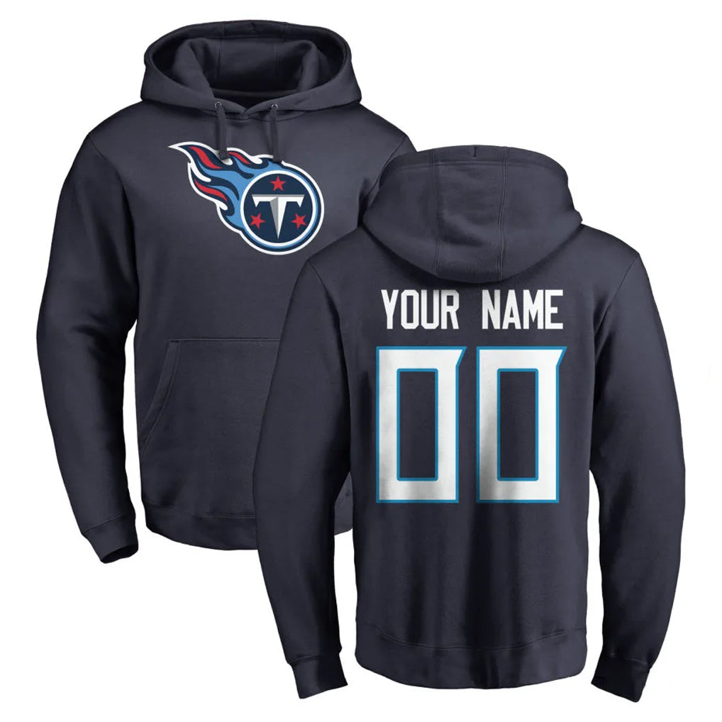 Custom T.Titans Navy Logo Pullover Hoodies Home Game Any Name & Numbers Ndoa Stitched Jerseys