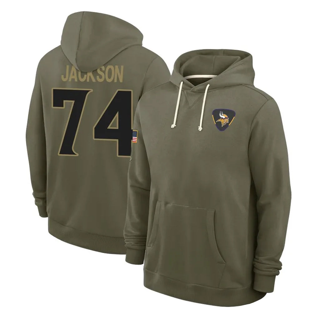 MN.Vikings #74 Donovan Jackson Player Olive Salute to Service Pullover Hoodies Limited Ndoa Stitched Jerseys