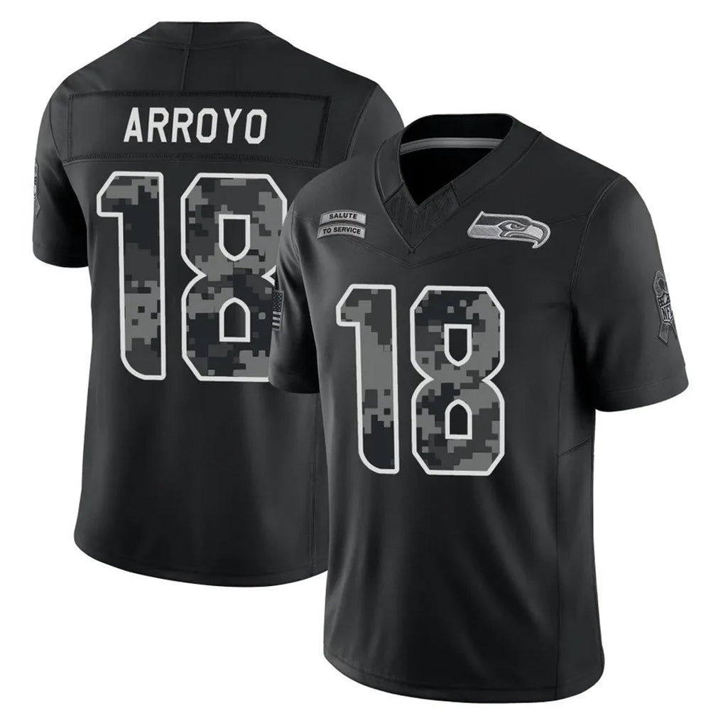 S.Seahawks #18 Elijah Arroyo Player Black Limited 2026 Salute to Service Home Game Ndoa Stitched Jerseys