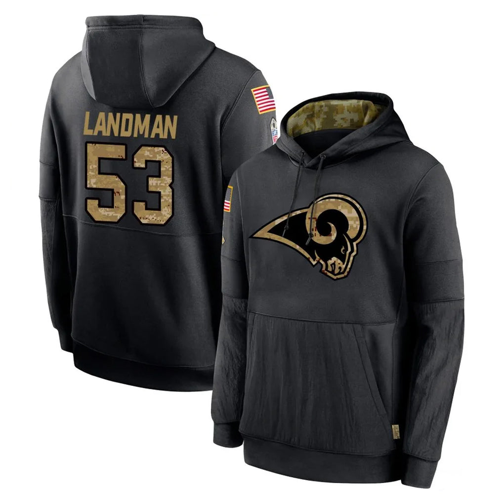 LA.Rams #53 Nate Landman Player Black Salute to Service Hoodies Limited Game Ndoa Stitched Jerseys