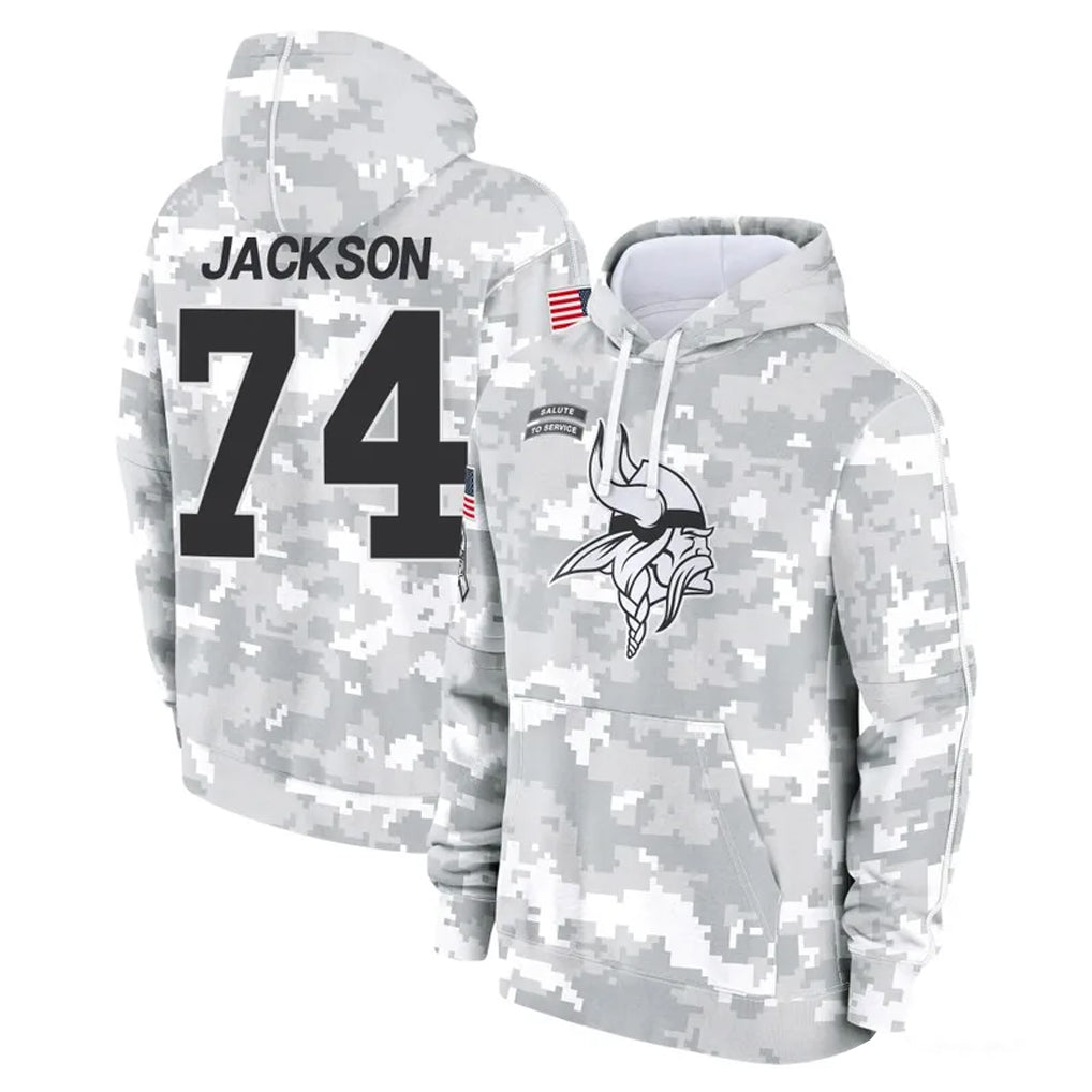 MN.Vikings #74 Donovan Jackson Player Arctic Camo Salute to Service Pullover Hoodies Limited Game Ndoa Stitched Jerseys