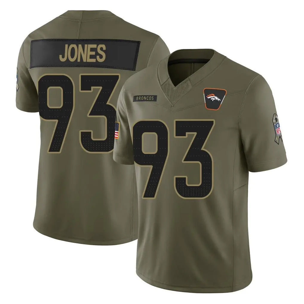D.Broncos #93 D.J. Jones Player Olive 2025 Salute To Service Limited Home Game Ndoa Stitched Jerseys