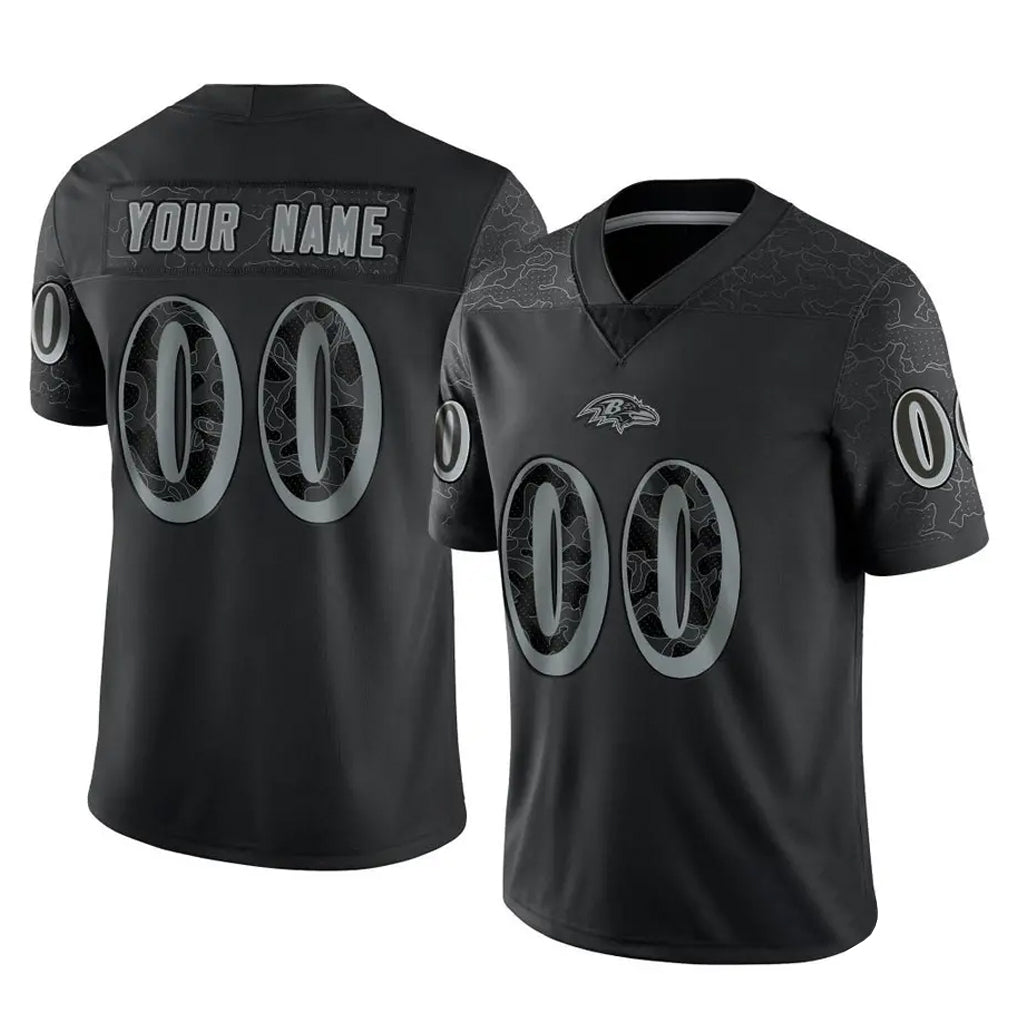 Custom B.Ravens Black RFLCTV Limited Any Name & Numbers Ndoa Stitched Jerseys