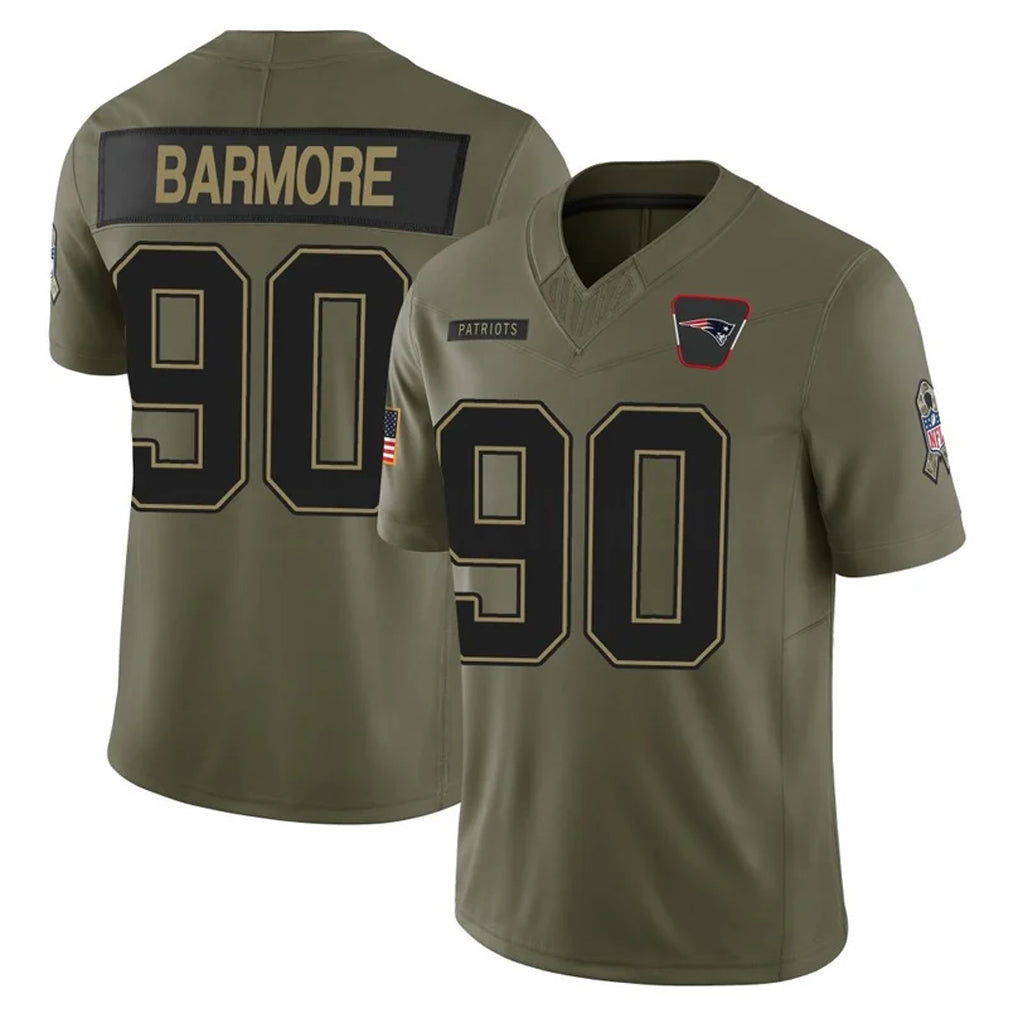 NE.Patriots #90 Christian Barmore Player Olive 2025 Salute To Service Limited Ndoa Stitched Jerseys