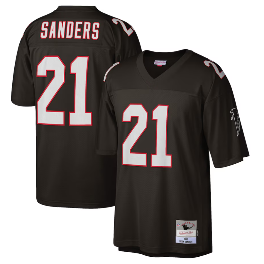 A.Falcons #21 Deion Sanders Mitchell & Ness Black 1992 Retired Player Replica Ndoa Stitched Jerseys