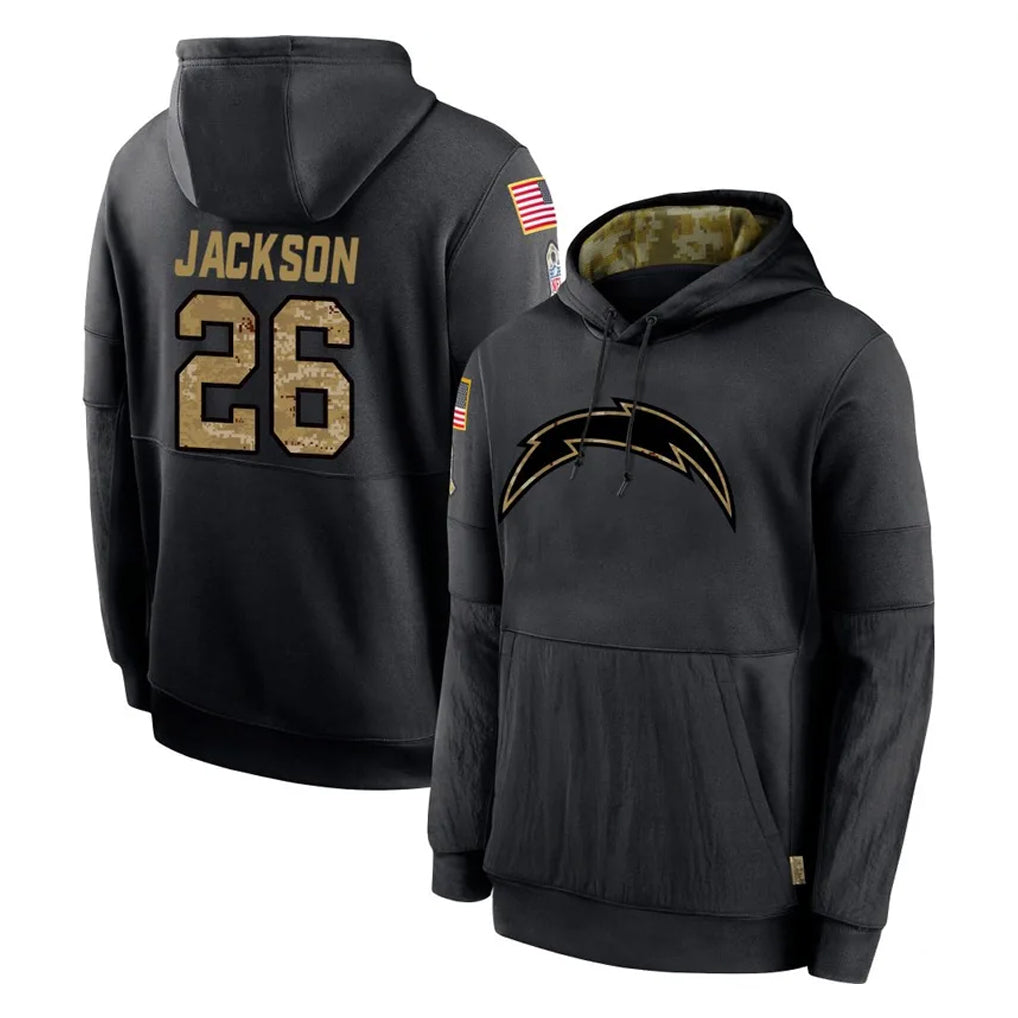LA.Chargers #26 Donte Jackson Player Black Salute to Service Hoodies Limited Game Stitched Jerseys