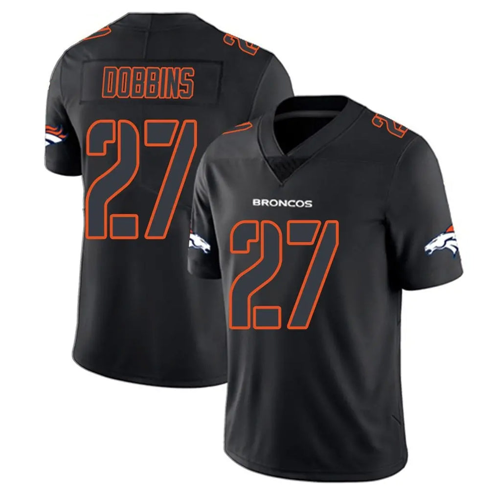 D.Broncos #27 J.K. Dobbins Player Black Impact Limited Game Ndoa Stitched Jerseys
