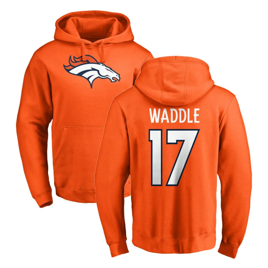 D.Broncos #17 Jaylen Waddle Player Orange Pullover Hoodie Limited Ndoa Stitched Jerseys