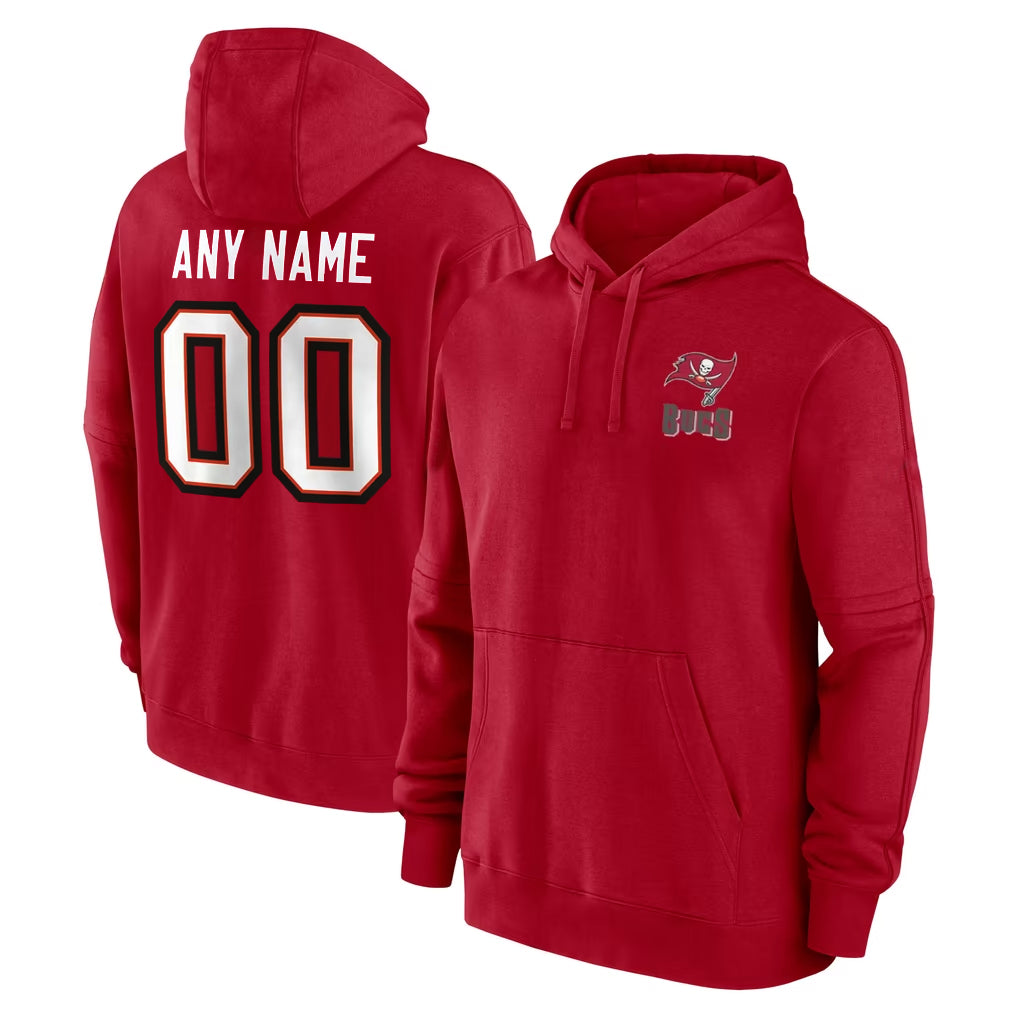 Custom TB.Buccaneers Red LOGO Pullover Hoodie Home Game Any Name & Numbers Ndoa Stitched Jerseys