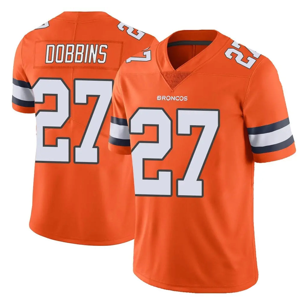 D.Broncos #27 J.K. Dobbins Player Orange Vapor Untouchable Limited Home Game Ndoa Stitched Jerseys