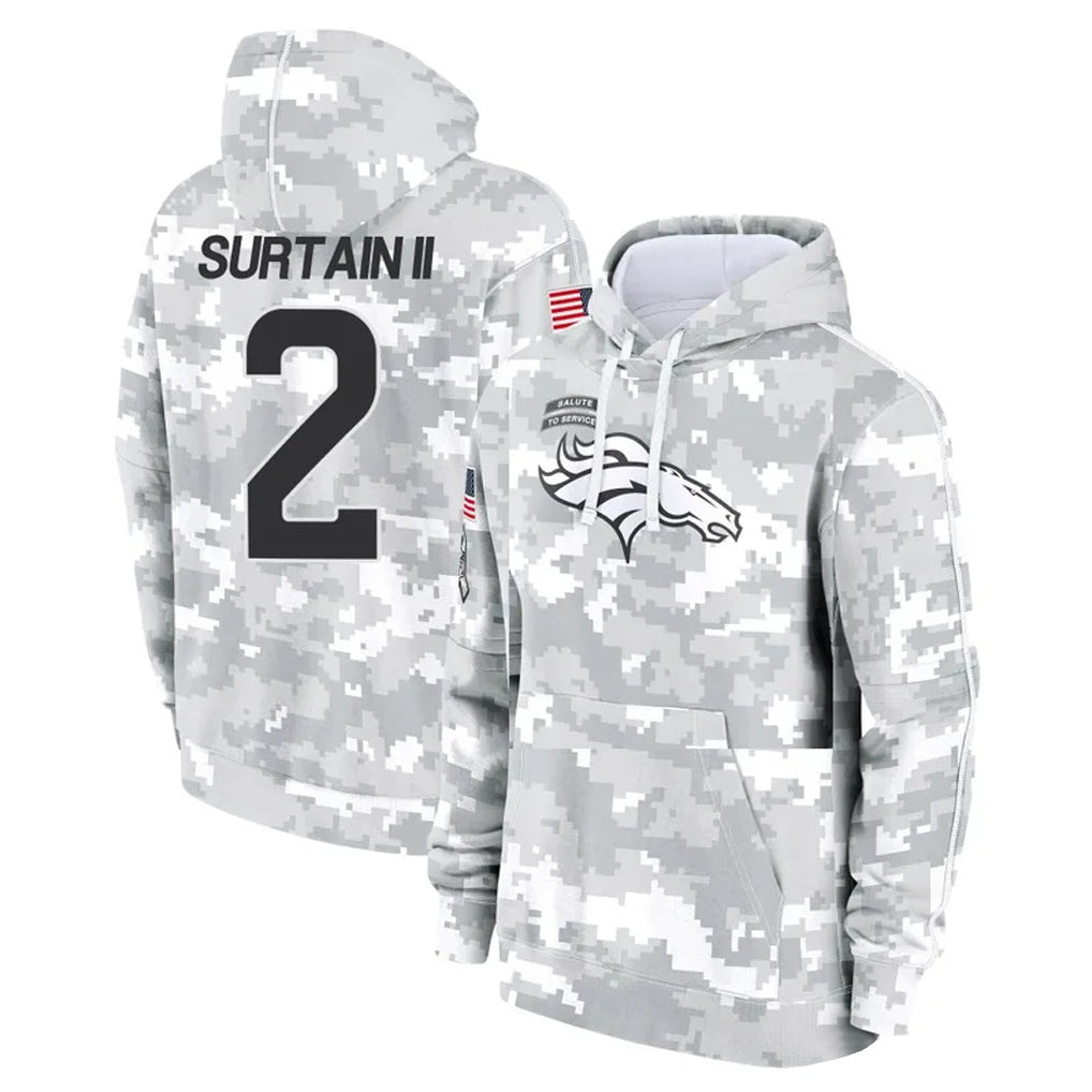 D.Broncos #2 Pat Surtain II Player Arctic Camo Salute to Service Hoodies Limited Game Ndoa Stitched Jerseys