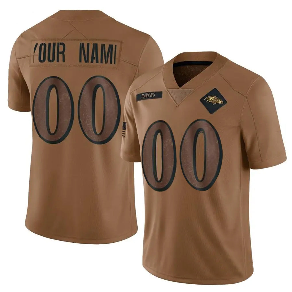Custom B.Ravens Brown Salute To Service Limited Any Name & Numbers Ndoa Stitched Jerseys