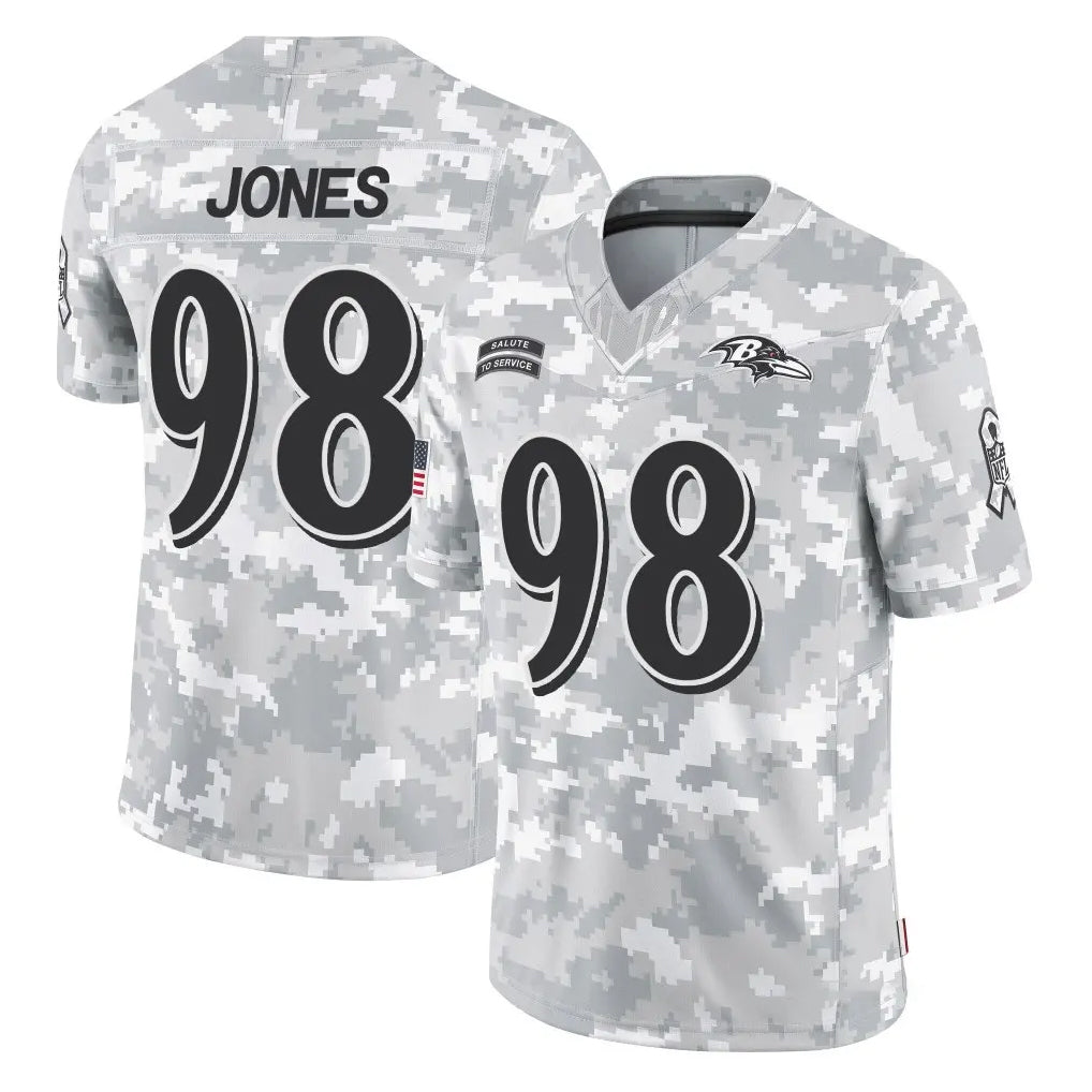 B.Ravens #98 Travis Jones Player Arctic Camo Salute to Service Limited Ndoa Stitched Jerseys