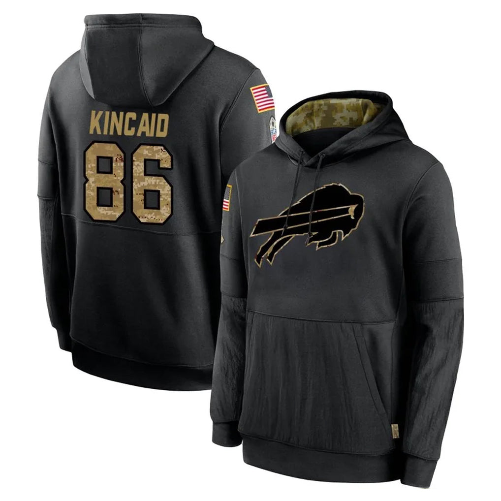 B.Bills #86 Dalton Kincaid Player Black Salute to Service Hoodies Hame Ndoa Stitched Jerseys