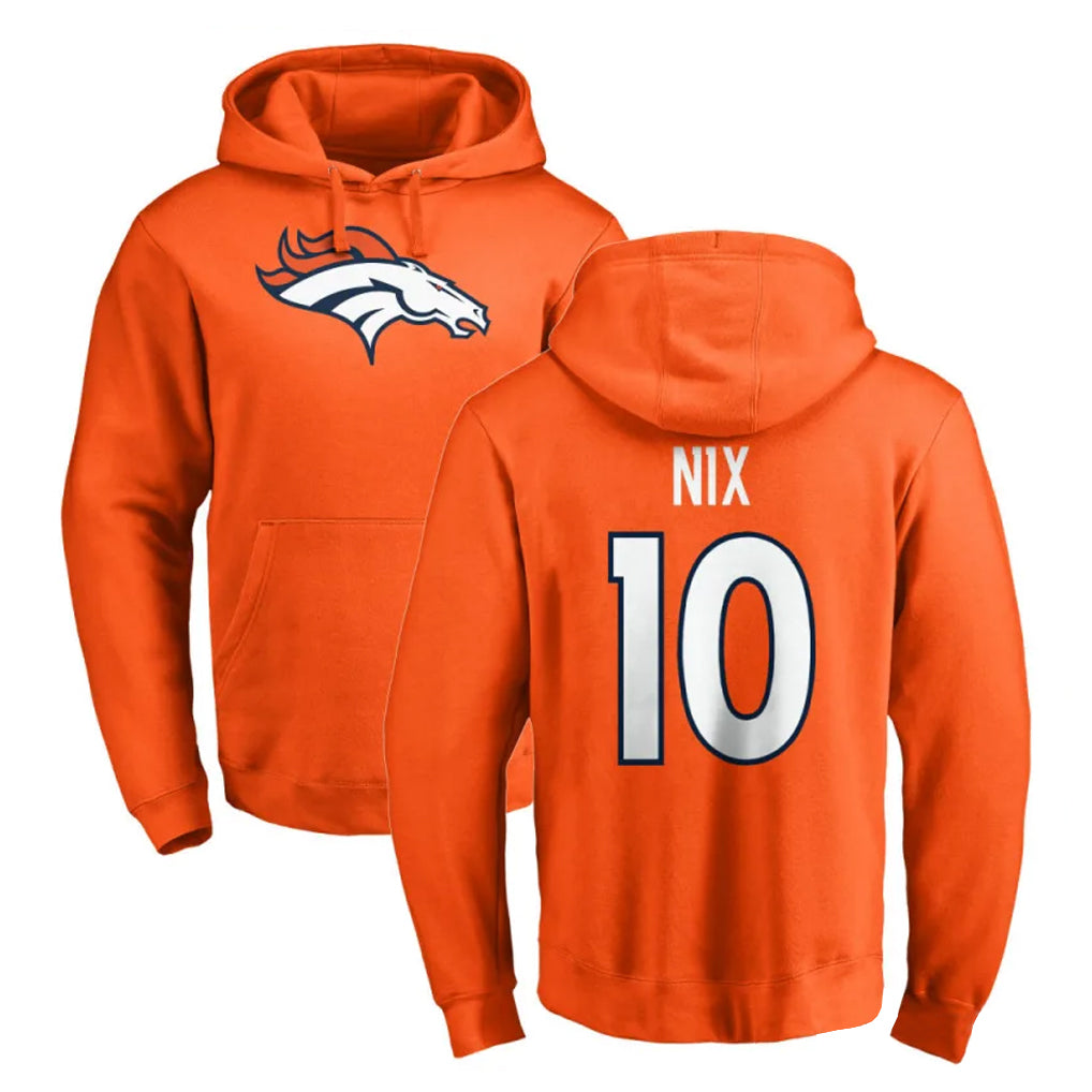 D.Broncos #10 Bo Nix Player Orange Pullover Hoodie Limited Ndoa Stitched Jerseys