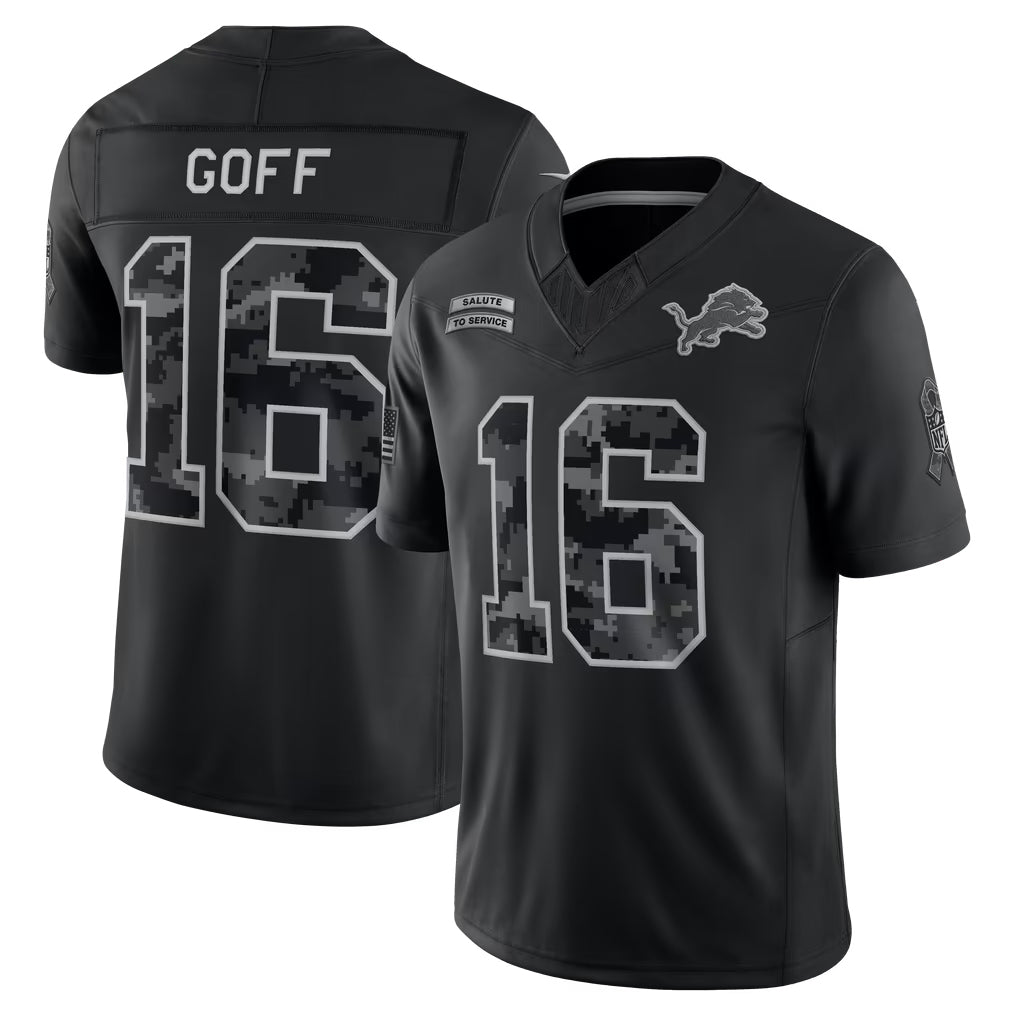 Ndoa D.Lions #16 Jared Goff Player Black Limited 2026 Salute to Service Home Game Stitched Jerseys