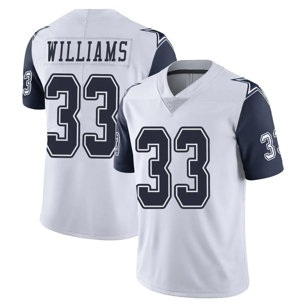 D.Cowboys #33 Javonte Williams Player White-Navy Limited Color Rush Vapor Untouchable Home Game Ndoa Stitched Jerseys
