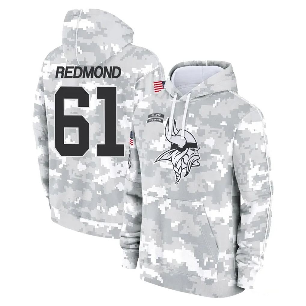 MN.Vikings #61 Jalen Redmond Player Arctic Camo Salute to Service Pullover Hoodies Limited Game Ndoa Stitched Jerseys