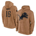 D.Lions #16 Jared Goff Player Brown Salute to Service Hoodies Limited Game Ndoa Stitched Jerseys