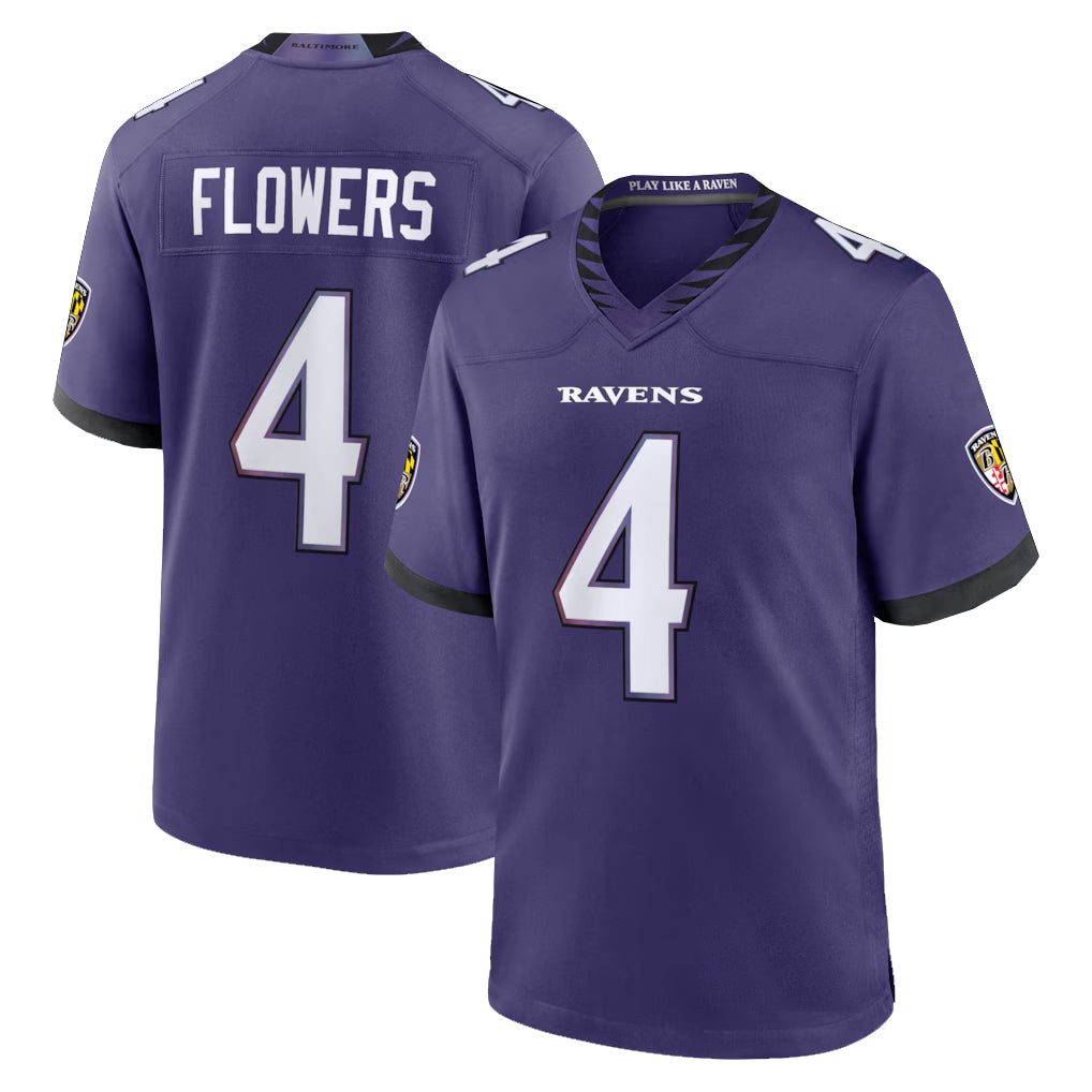 B.Ravens #4 Zay Flowers Player Purple Home Game Ndoa Stitched Jerseys