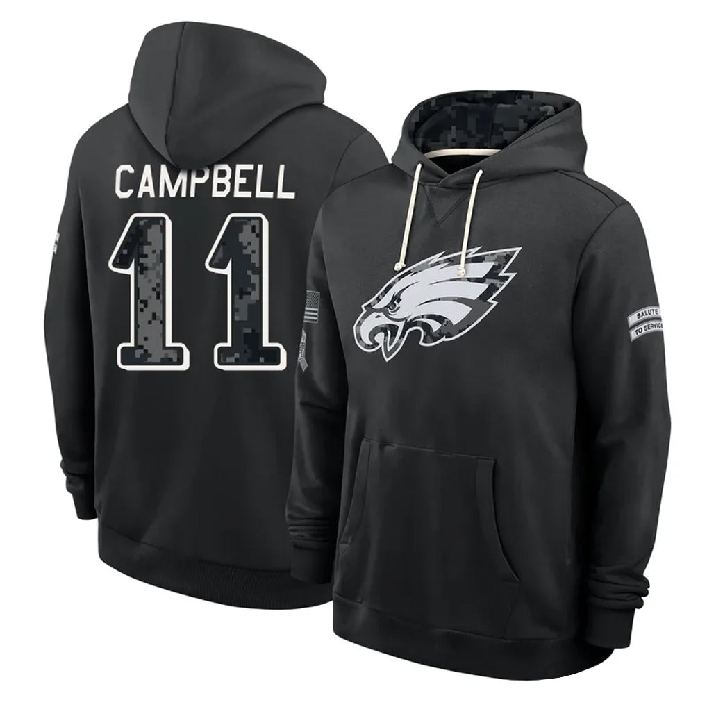 P.Eagles #11 Jihaad Campbell Player 2026 Black Logo Pullover Hoodies Limited Game Ndoa Stitched Jerseys