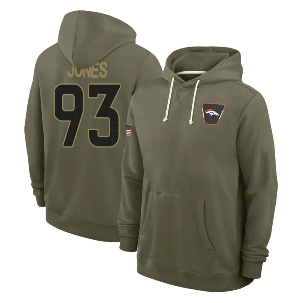 D.Broncos #93 D.J. Jones Player Olive Salute to Service Pullover Hoodies Limited Ndoa Stitched Jerseys