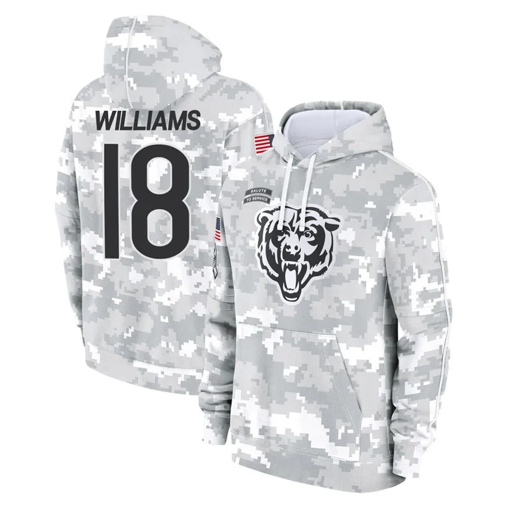 C.Bears #18 Caleb Williams Player Arctic Camo Salute to Service Pullover Hoodies Limited Ndoa Stitched Jerseys