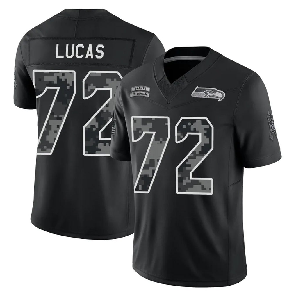 S.Seahawks #72 Abraham Lucas Player Black Limited 2026 Salute to Service Home Game Ndoa Stitched Jerseys