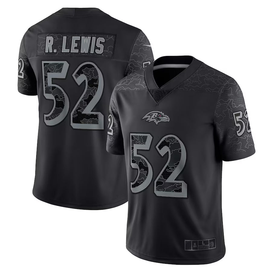 B.Ravens #52 Ray Lewis Player Black RFLCTV Limited Ndoa Stitched Jerseys
