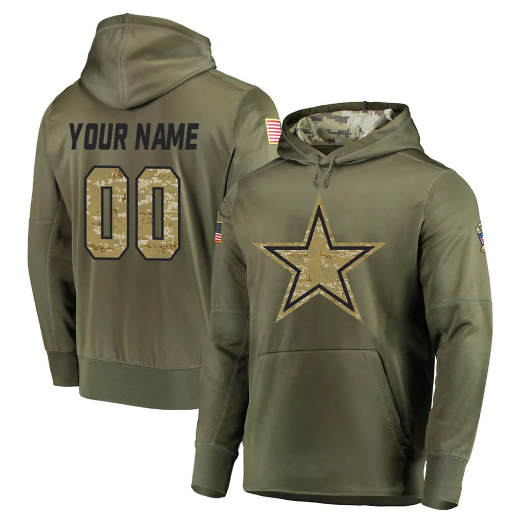 Custom D.Cowboys Olive Salute to Service Pullover Hoodies Home Game Any Name & Numbers Ndoa Stitched Jerseys