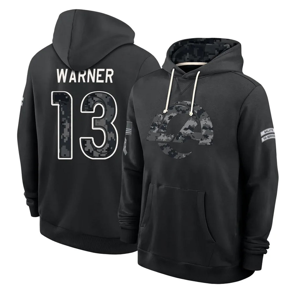 LA.Rams #13 Kurt Warner Player 2026 Black Logo Pullover Hoodies Limited Game Ndoa Stitched Jerseys