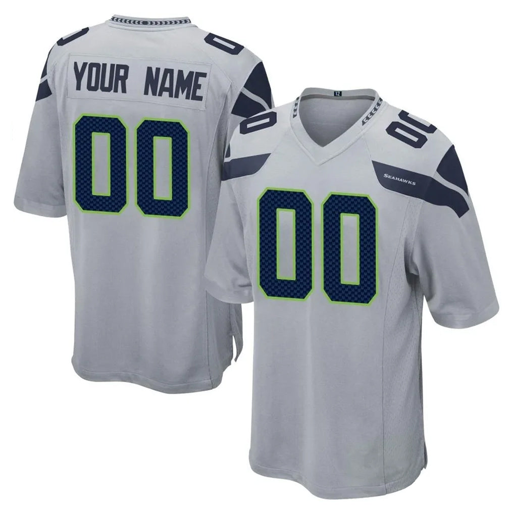 Custom S.Seahawks Gray Home Game Any Name & Numbers Ndoa Stitched Jerseys