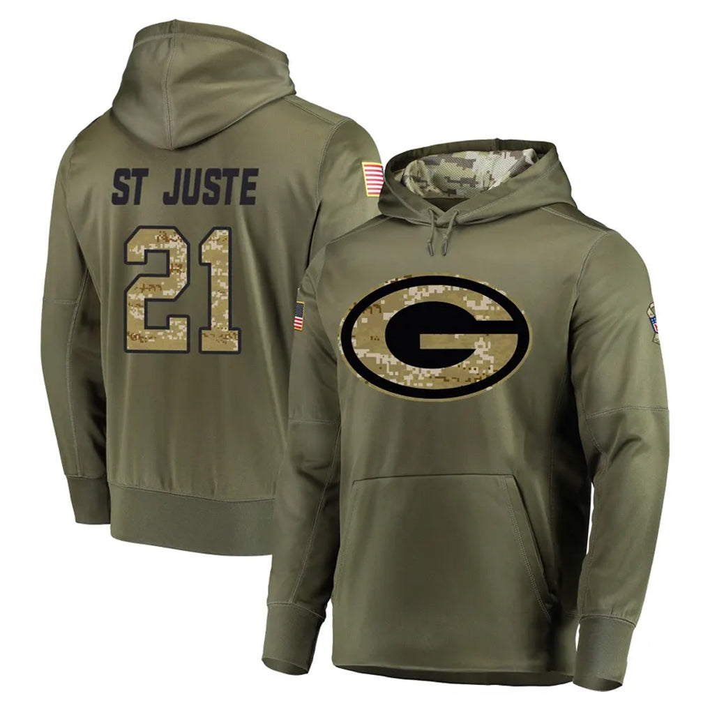 GB.Packers #21 Benjamin St-Juste Player Olive Salute to Service Pullover Hoodies Home Game Ndoa Stitched Jerseys