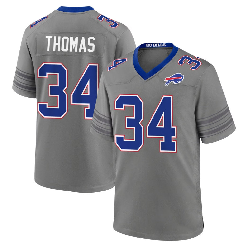 B.Bills #34 Thurman Thomas Player Gray Nickel City Home Game Stitched Jerseys